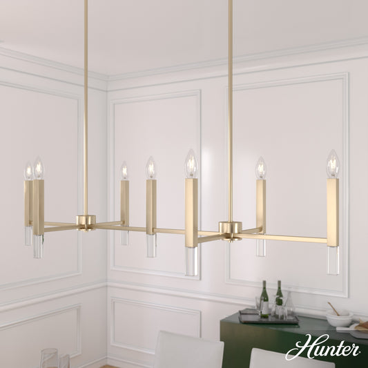 Hunter Sunjai 7 -Light Satin Gold Traditional For Use in Bedrooms, Dining Rooms, Foyers, Kitchens, Living Rooms Chandelier 5281566