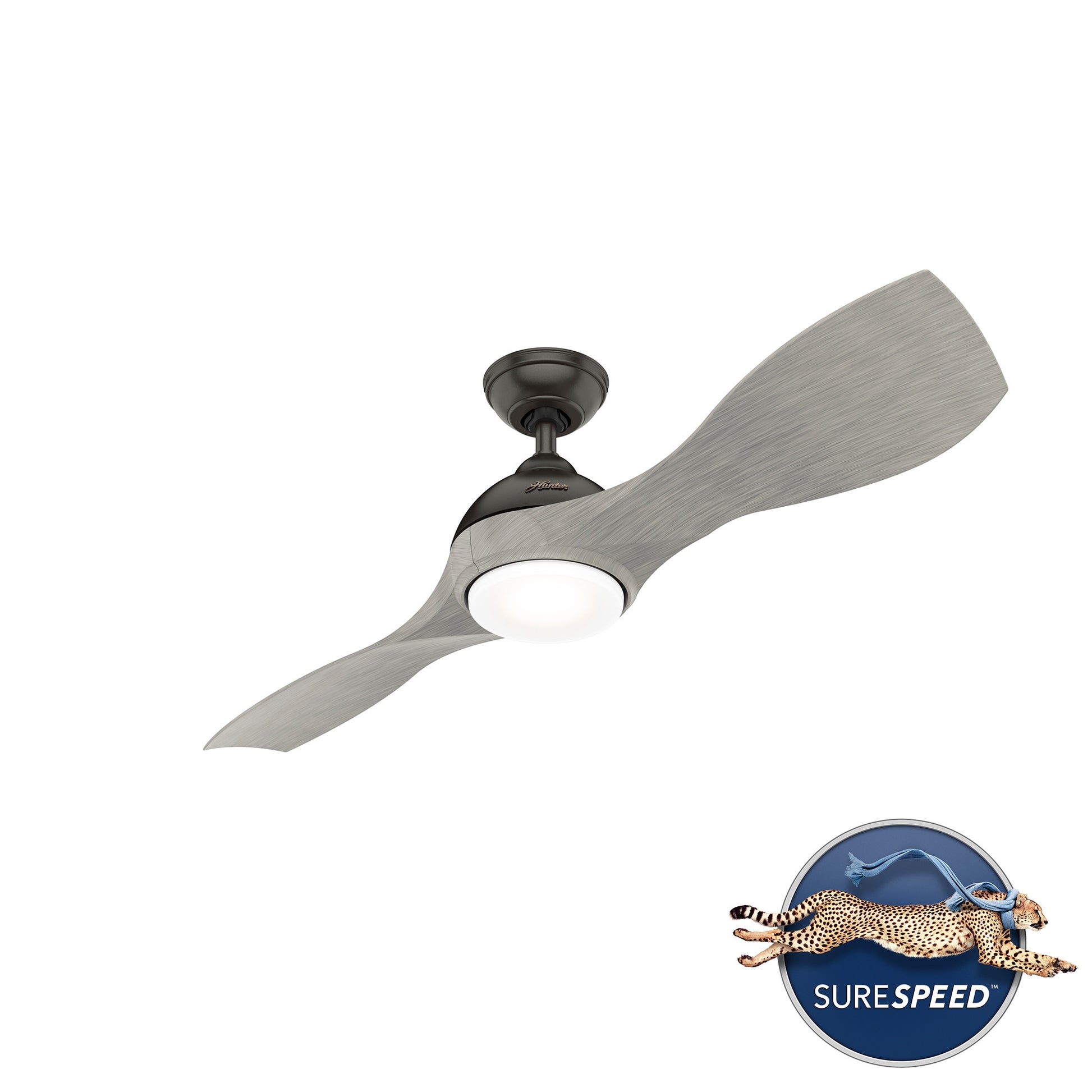 Hunter Milstream 56-in Integrated LED Outdoor Noble Bronze with Light Gray Oak Blades Propeller Ceiling Fan With Light - Remote Included ( 2 -Blade ) 2366477