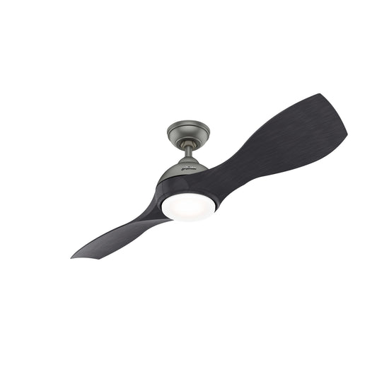 Hunter Milstream SureSpeed 56-in Integrated LED Outdoor Matte Silver with Black Ash Blades Propeller Ceiling Fan With Light - Remote Included ( 2 -Blade ) 2366478