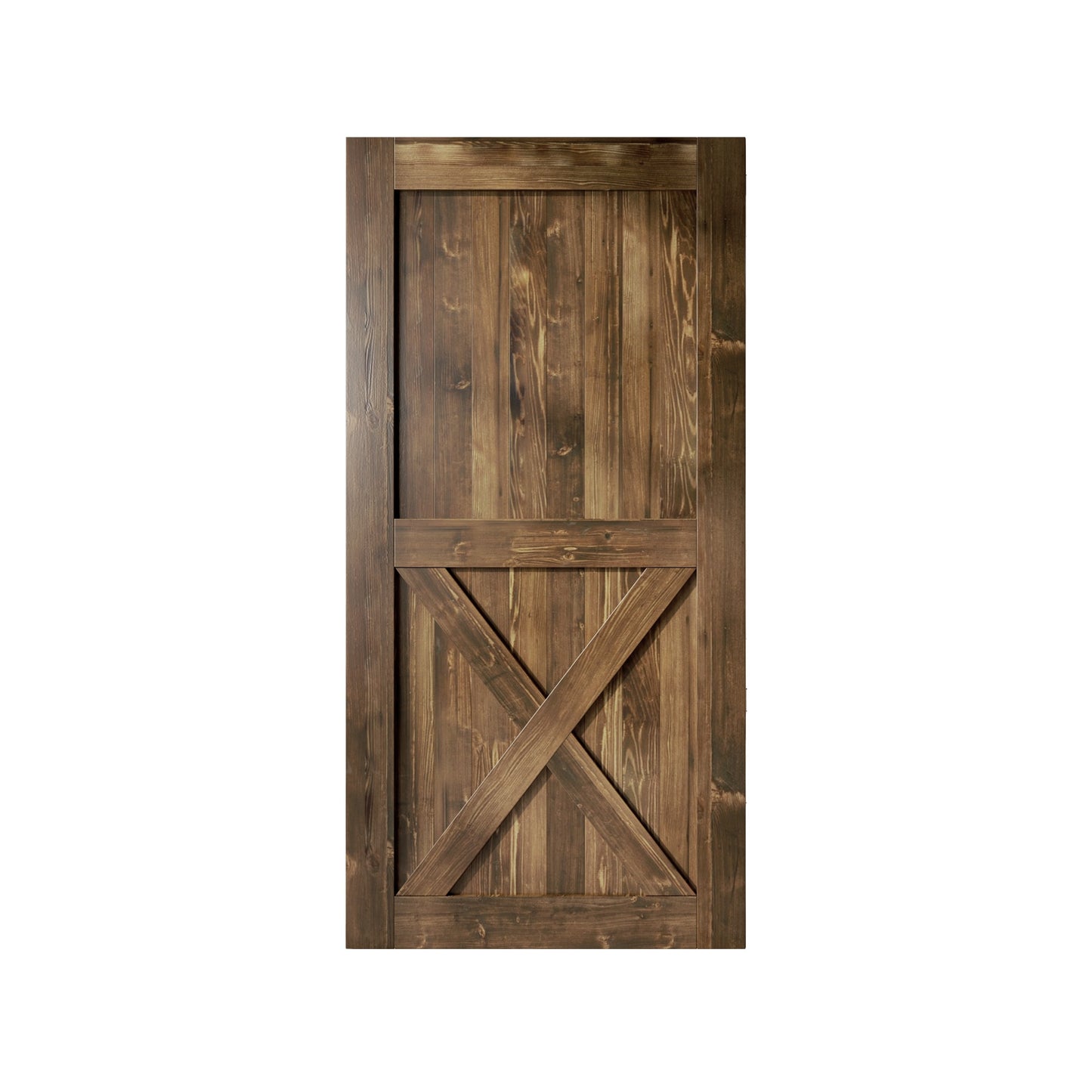 HOMACER 44-in x 84-in Walnut X-frame Pine Wood Solid core Single Barn Door (Hardware Not Included)