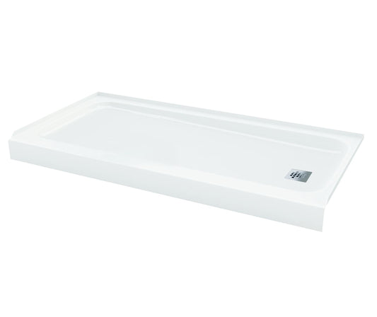 MAAX Pro Steel 30-in W x 60-in L Right White Single Threshold Rectangle Shower Pan Base with 4-in H Threshold
