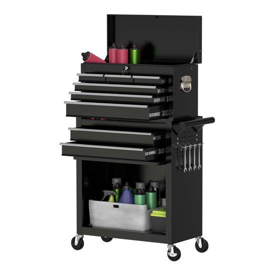 RaDEWAY 24.4-in W x 42.9-in H 8-Drawer Steel Rolling Tool Cabinet (Black) TH111201-BK