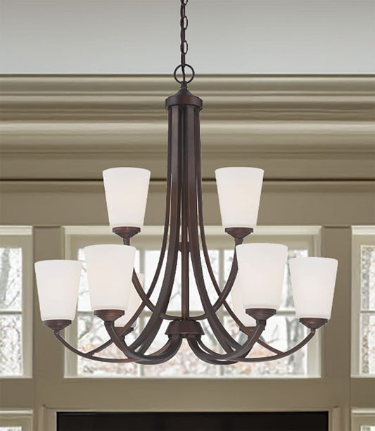 Minka Lavery Overland Park 9 -Light Matte Bronze Transitional For Use in Bedrooms, Dining Rooms, Foyers, Kitchens, Living Rooms Chandelier 1664533