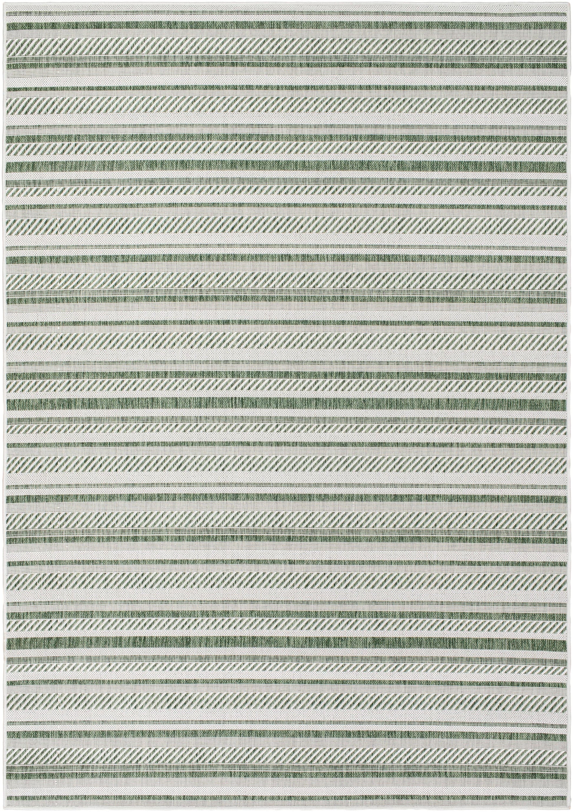Livabliss Eagean 7 x 10 (ft) Polypropylene Green Rectangular Outdoor Stripe Area rug