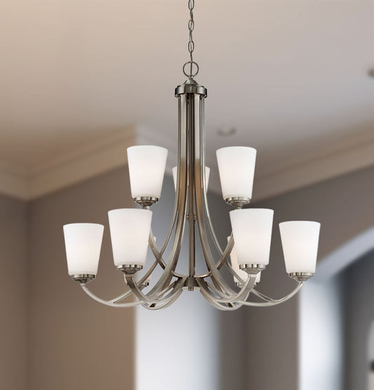 Minka Lavery Overland Park 9 -Light Brushed Nickel Transitional For Use in Bedrooms, Dining Rooms, Foyers, Kitchens, Living Rooms Chandelier 1664534