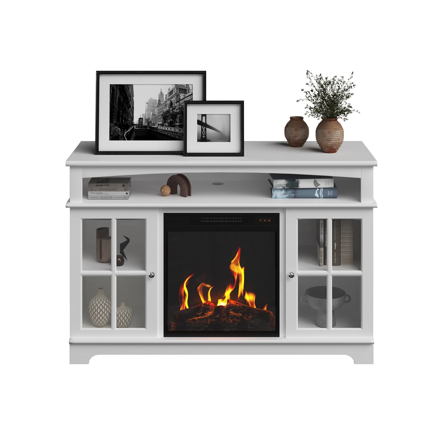 Northwest 44.5-in W White TV Stand with LED Electric Fireplace 80-FPWF-M6