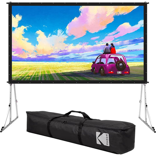 Kodak - 120” Portable Dual Projector Screen w/ Stand & Carry Case, Front & Rear Projection for Indoor & Outdoor Movies - Gray