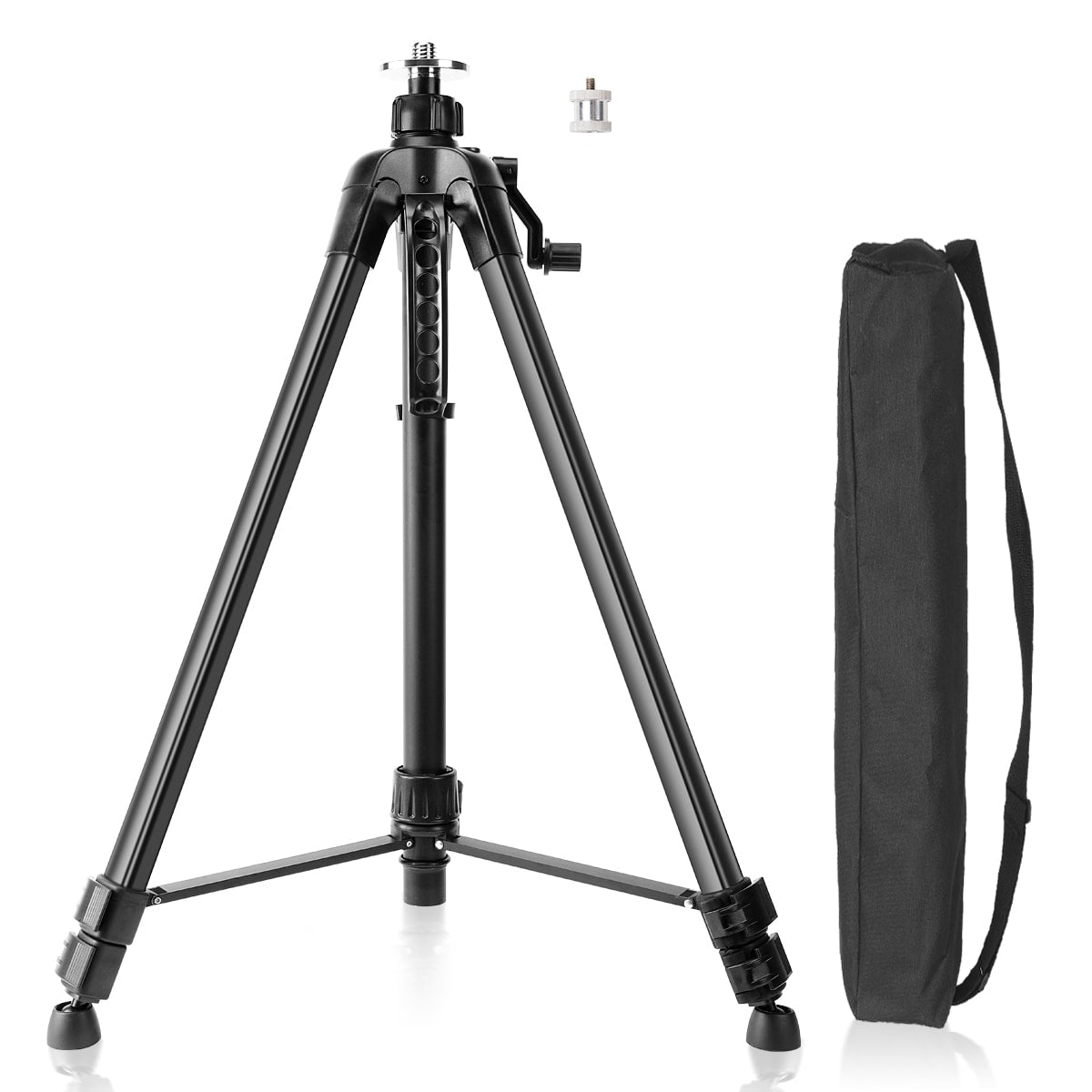 Huepar Telescoping Aluminum Tripod, 1.6m/5.2ft Extendable Height, Flat Head with 5/8"-11 Male Thread and 1/4"-20 Screw Adapter, Built-in Bubble Level TPD16