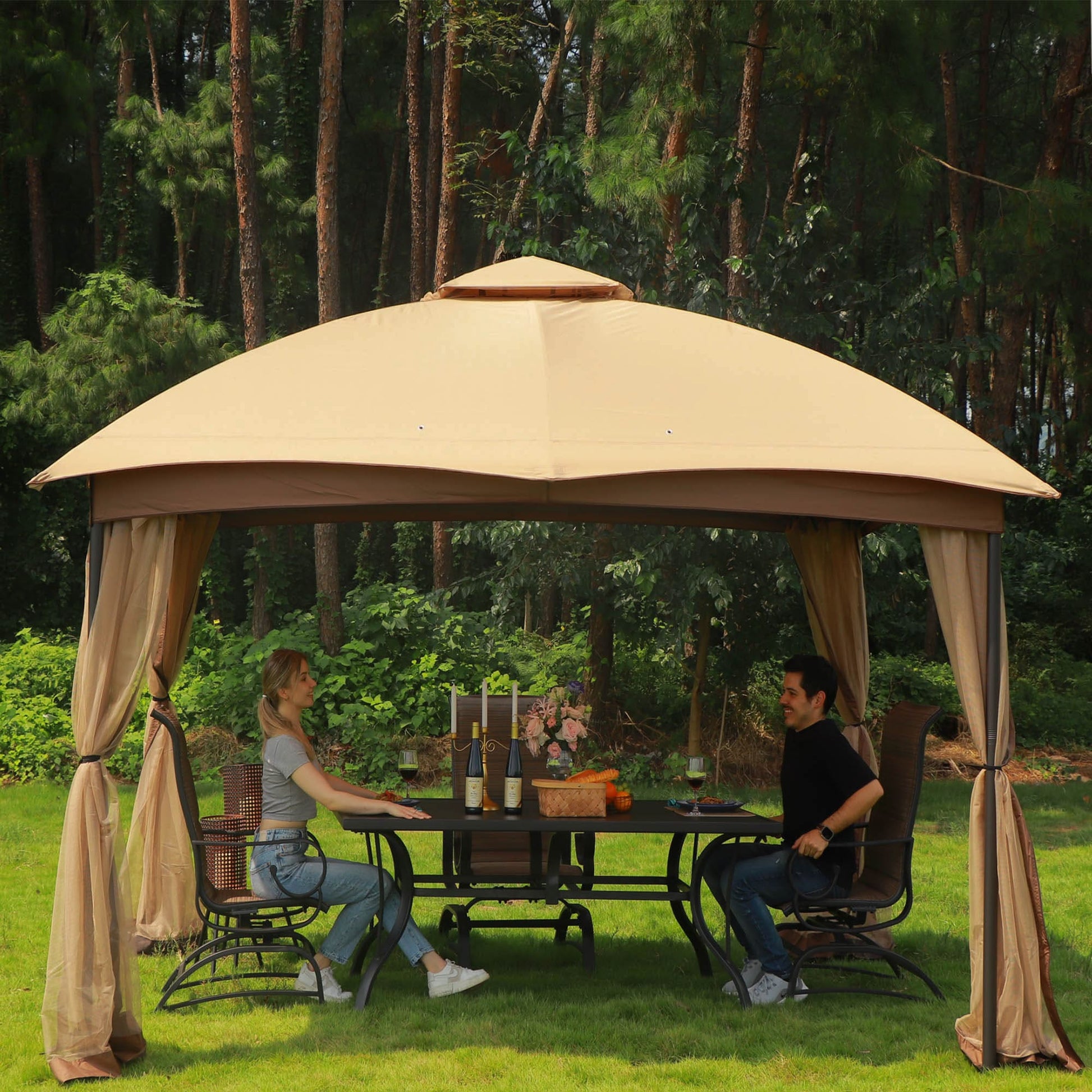 StarEcho 10-ft x 9-ft Straight leg gazebo with netting Khaki with Soft Top Roof (Screen Included)