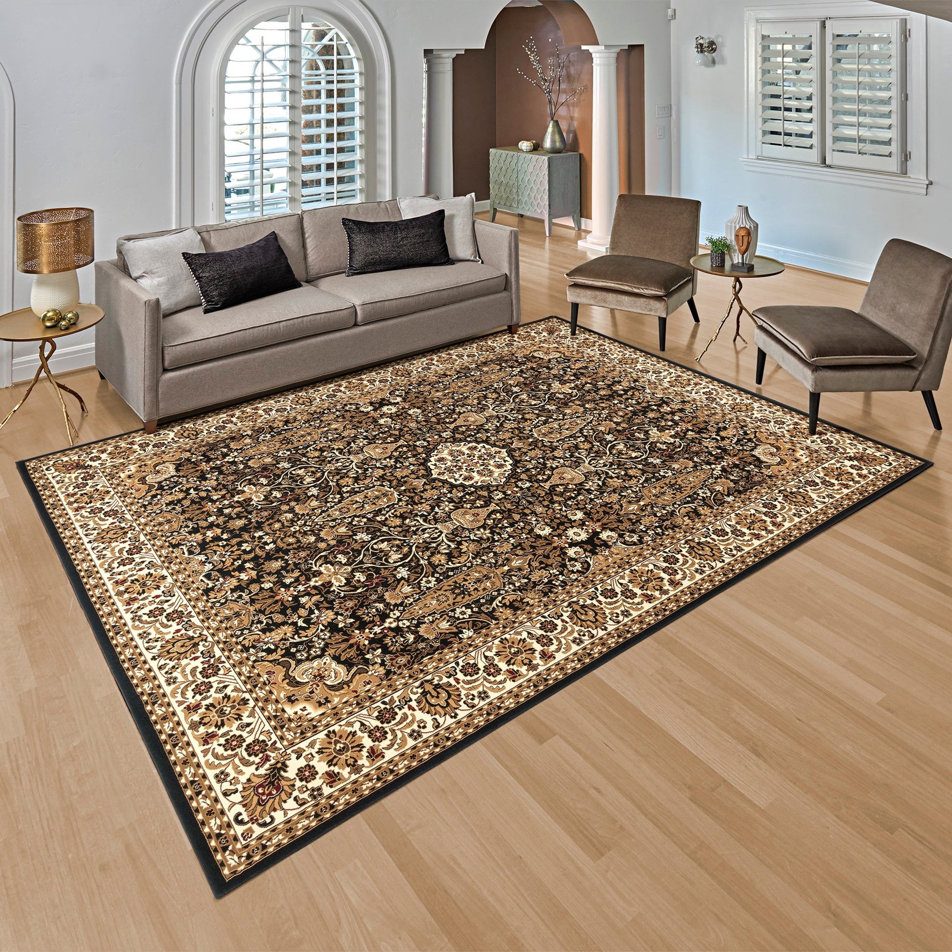 GERTMENIAN Majestic 6 x 9 (ft) Loomed Polypropylene Black Rectangular Indoor Border Oriental Spot Clean Only Pet Friendly Area rug