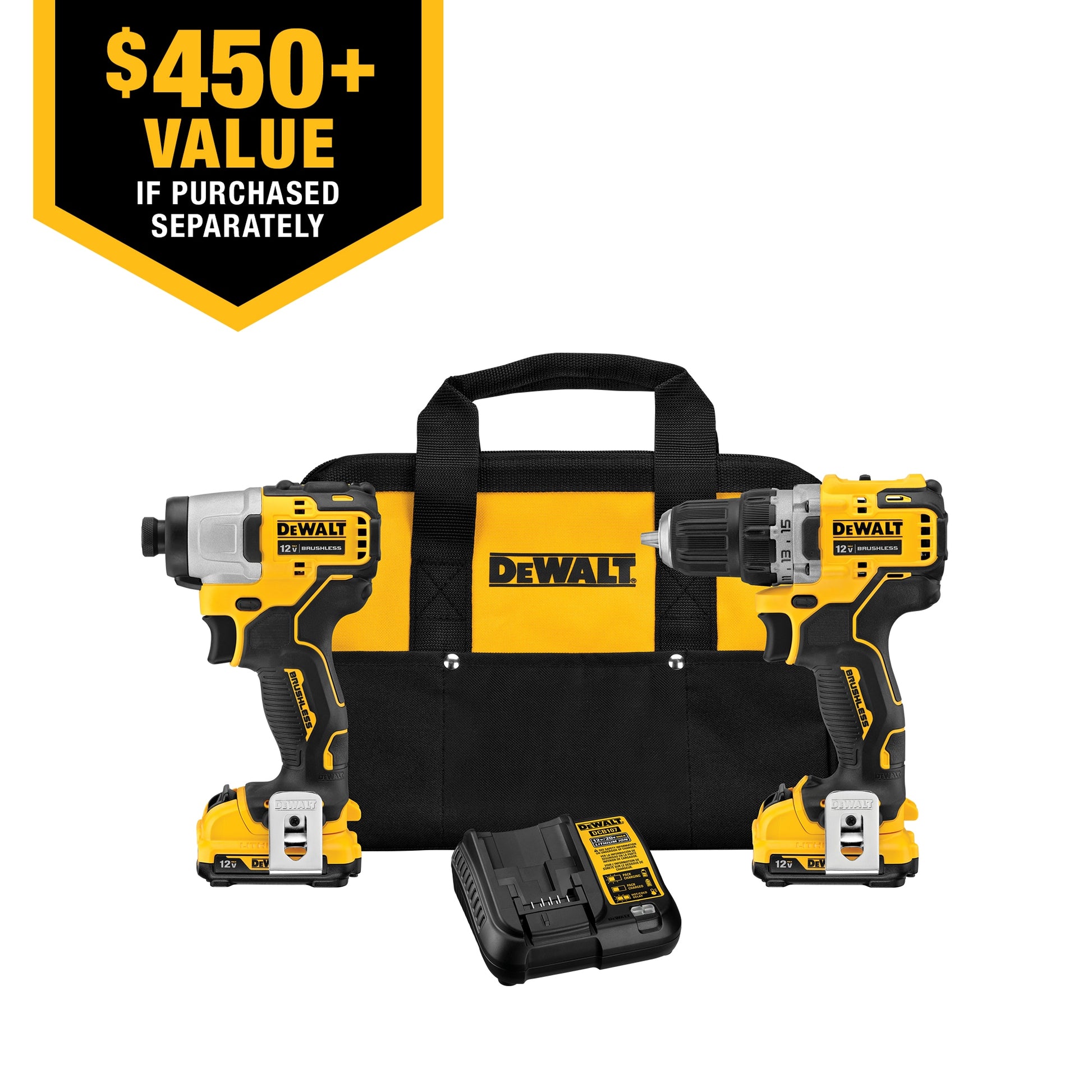 DEWALT XTREME 2-Tool 12V MAX XR Brushless DrilI/Impact Driver with Bag (2-Batteries and Charger Included) DCK221F2
