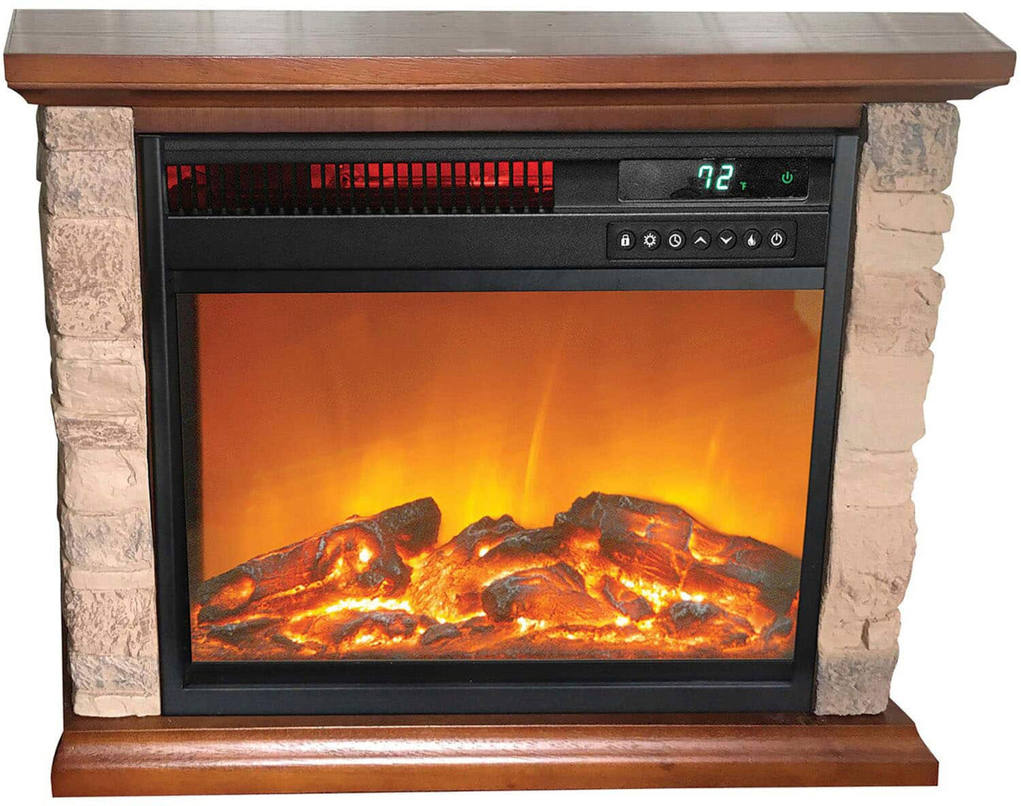 Lifesmart - 3-element Small Square Infrared Fireplace with Faux Stone Accent - Black