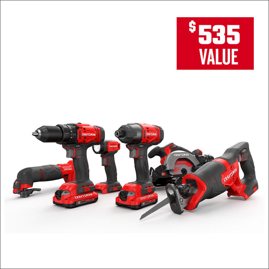 CRAFTSMAN V20 20-volt Max 6-Tool Power Tool Combo Kit with Soft Case (2-Batteries Included and Charger Included) CMCK601D2