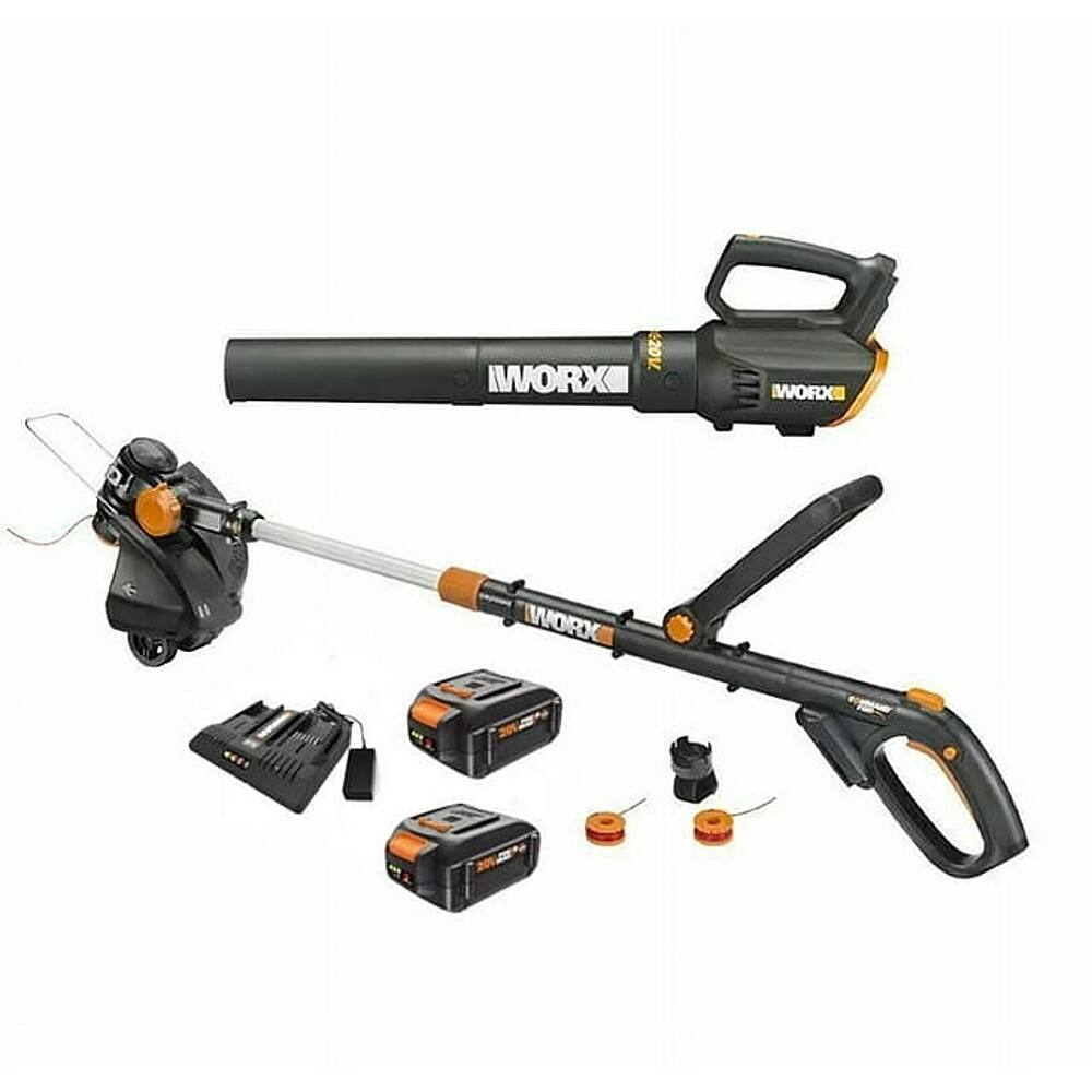 WORX - 20V 12" Cordless Straight Shaft Grass Trimmer & Leaf Blower (2 x 4.0 Ah Batteries & 1 x Charger) - Black