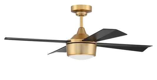 Craftmade Theo 42-in Satin Brass with Flat Black Blades Integrated LED Ceiling Fan With Light 4 -Blade