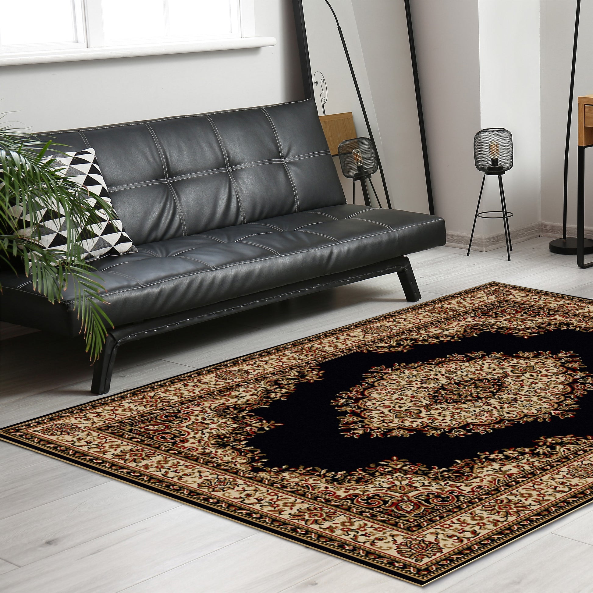 Radici USA Como Kerman 8 x 11 (ft) Polypropylene Black Rectangular Indoor Medallion Oriental Spot Clean Only Area rug