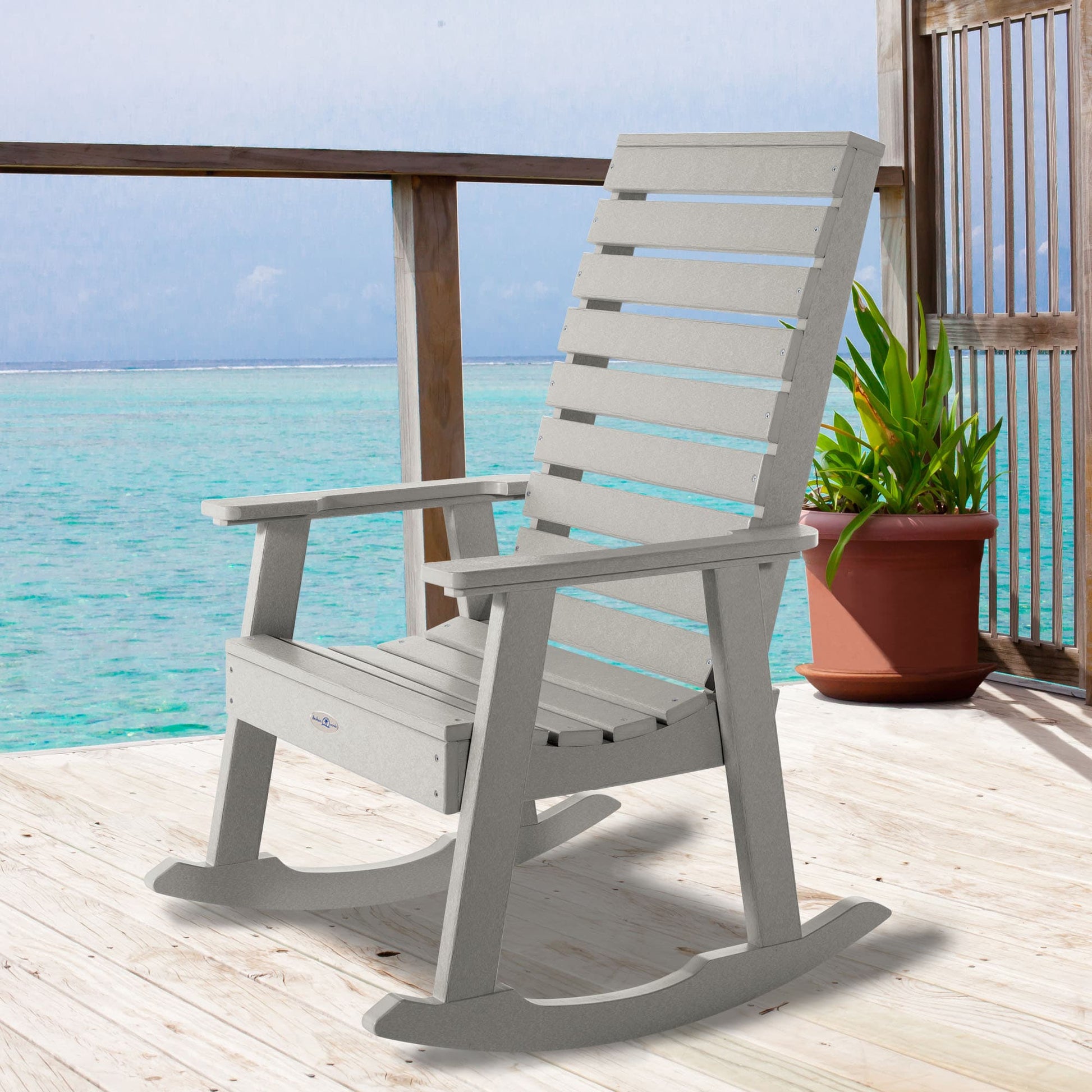 highwood Riverside Cove Gray Poly-lumber Frame Rocking Chair with Slat Seat