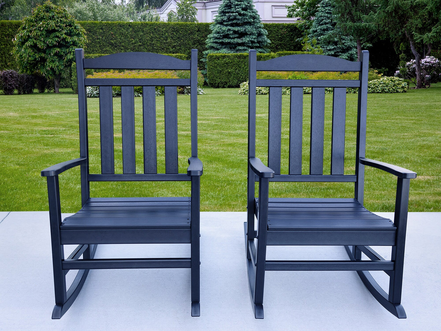 LuXeo Stanton, 2-Piece Set of 2 Black HDPE Frame Rocking Chair with Solid Seat