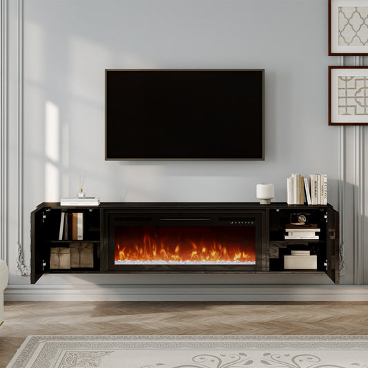 Clihome 67.32-in W Black TV Stand with Fan-forced Electric Fireplace CL-WMTVS017-EXP-F018