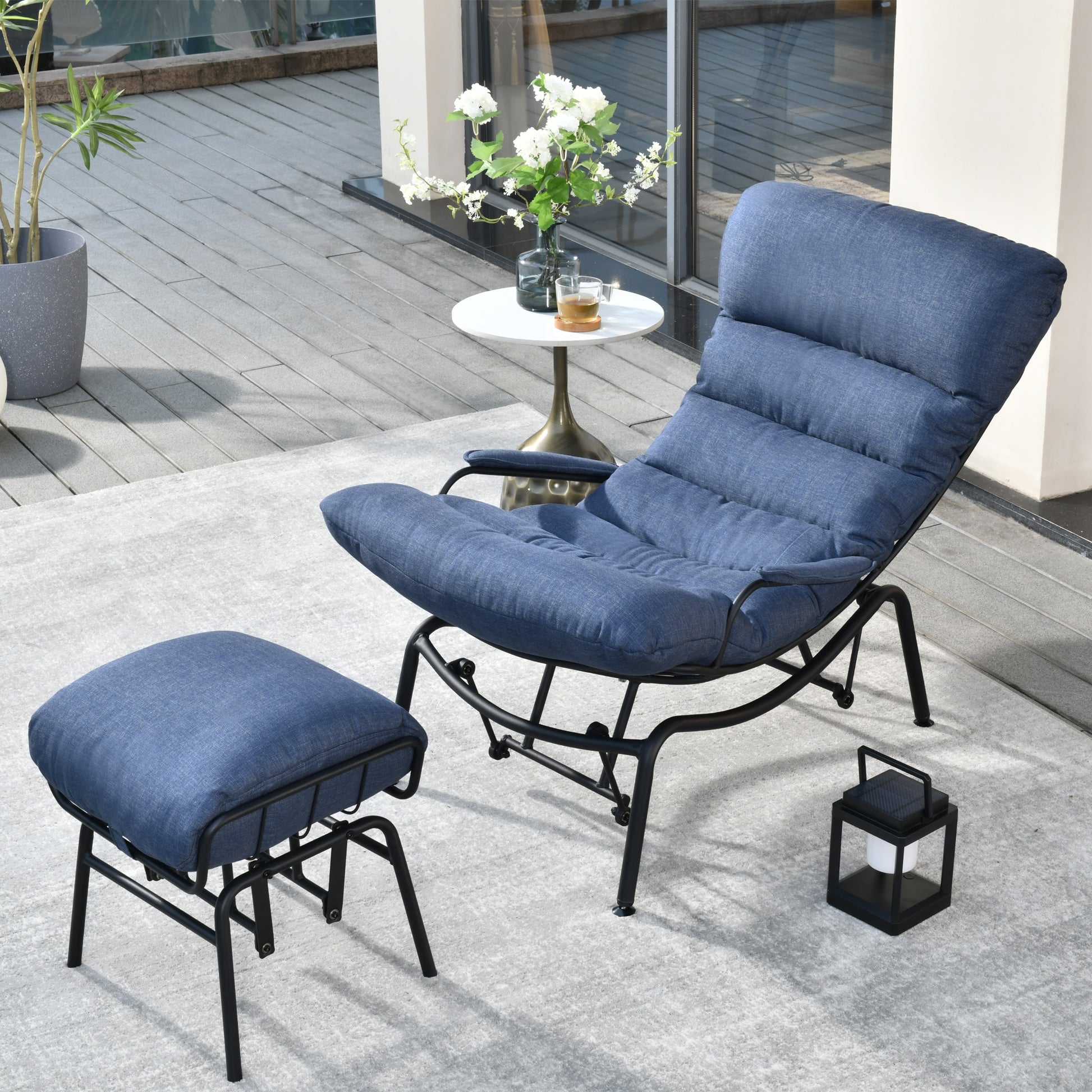 Ovios Black Metal Frame Rocking Chair with Blue Cushioned Seat