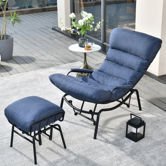 Ovios Black Metal Frame Rocking Chair with Blue Cushioned Seat