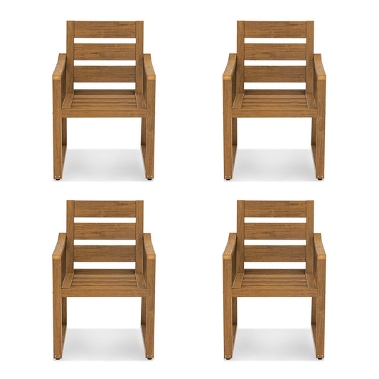 LUE BONA Set of 4 Stackable Teak HDPE Frame Stationary Dining Chair with Slat Seat