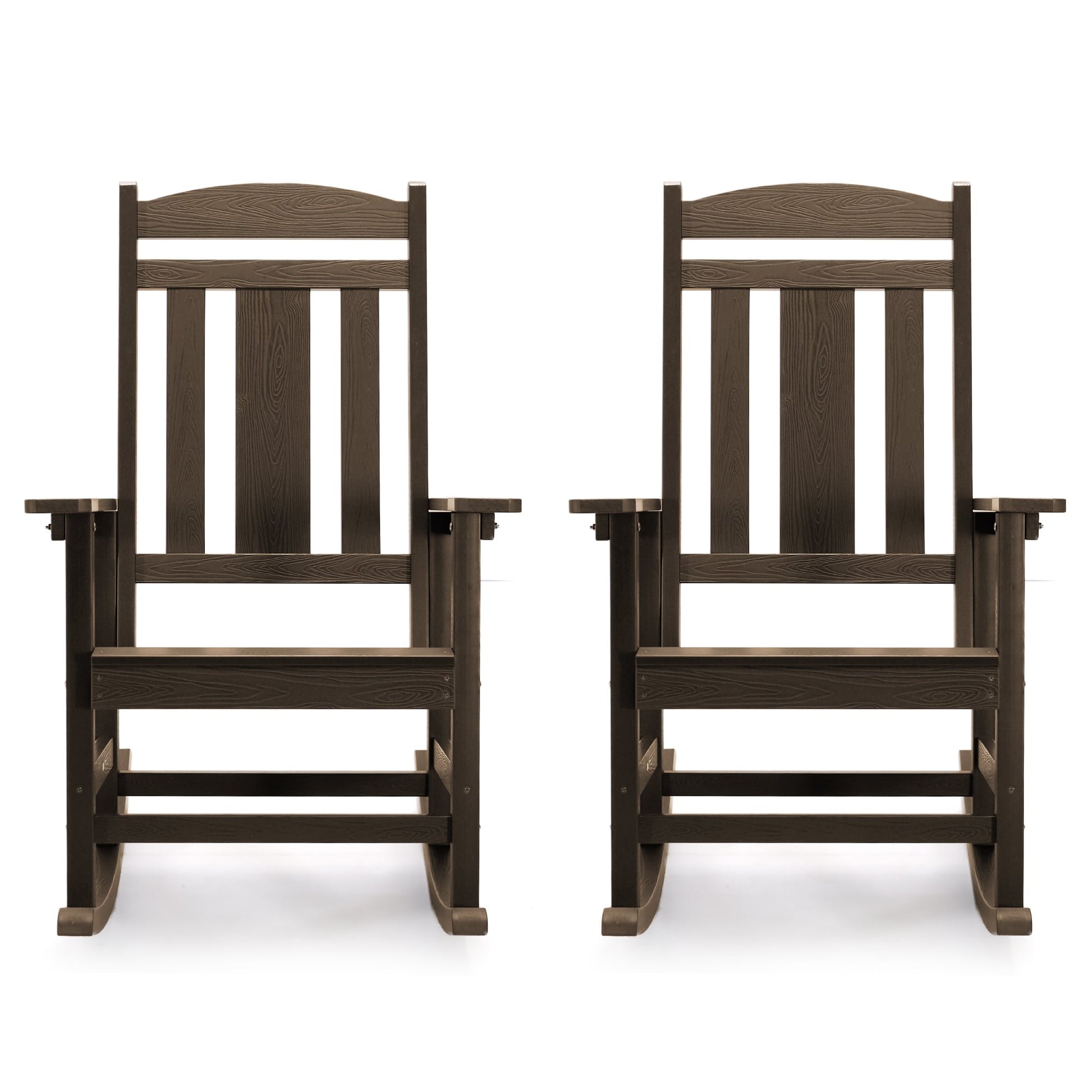 LUE BONA Set of 2 Dark Brown HDPE Frame Rocking Chair with Solid Seat