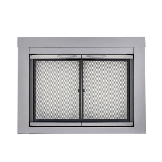 Pleasant Hearth Alpine Skyline Nickel Large Cabinet-style Fireplace Doors with Clear Tempered Glass AN-1012SN
