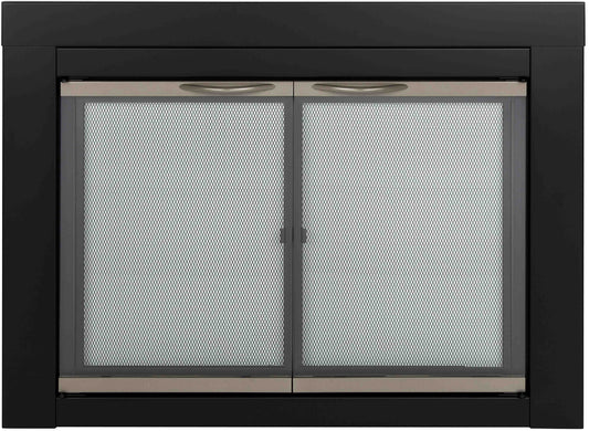 Pleasant Hearth Alsip Black with Sunlight Nickel Trim Medium Cabinet-style Fireplace Doors with Clear Tempered Glass AP-1131