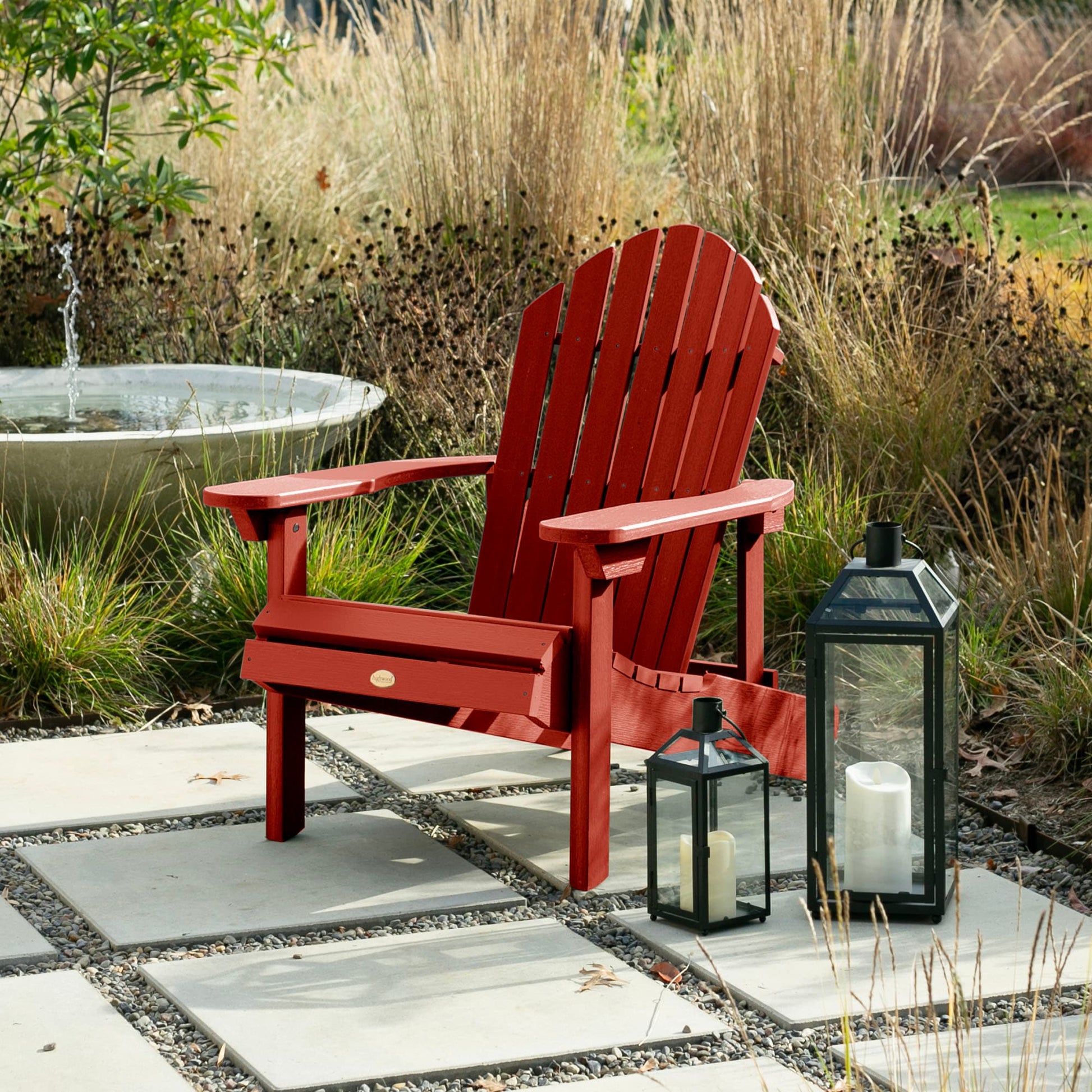 highwood Hamilton Rustic Red Poly-lumber Frame Stationary Adirondack Chair with Slat Seat