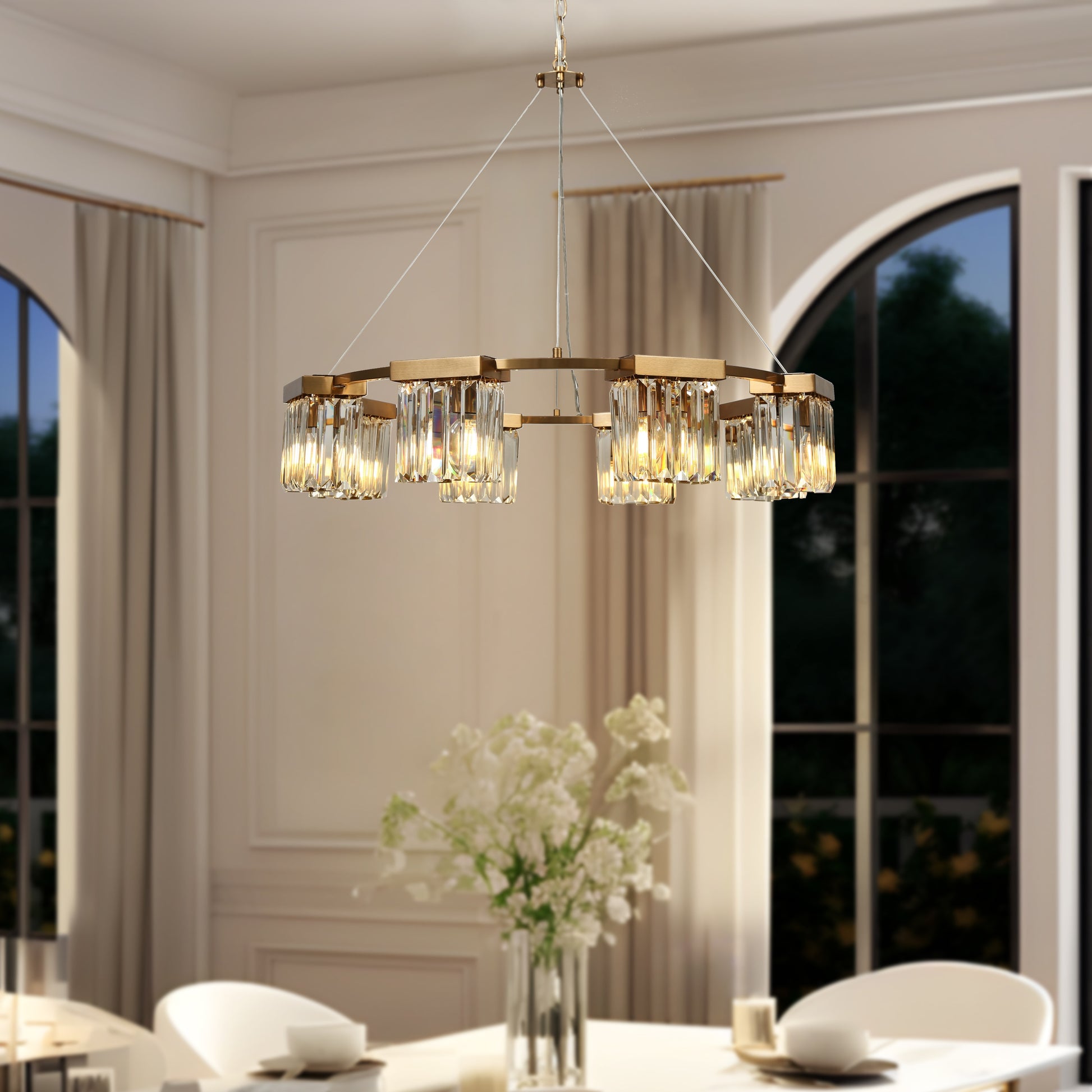 LNC Labradorite 8 -Light Satin Gold Modern/contemporary Crystal For Use in Bedrooms, Dining Rooms, Foyers, Kitchens, Living Rooms Chandelier