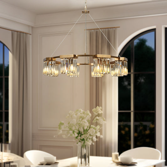 LNC Labradorite 8 -Light Satin Gold Modern/contemporary Crystal For Use in Bedrooms, Dining Rooms, Foyers, Kitchens, Living Rooms Chandelier