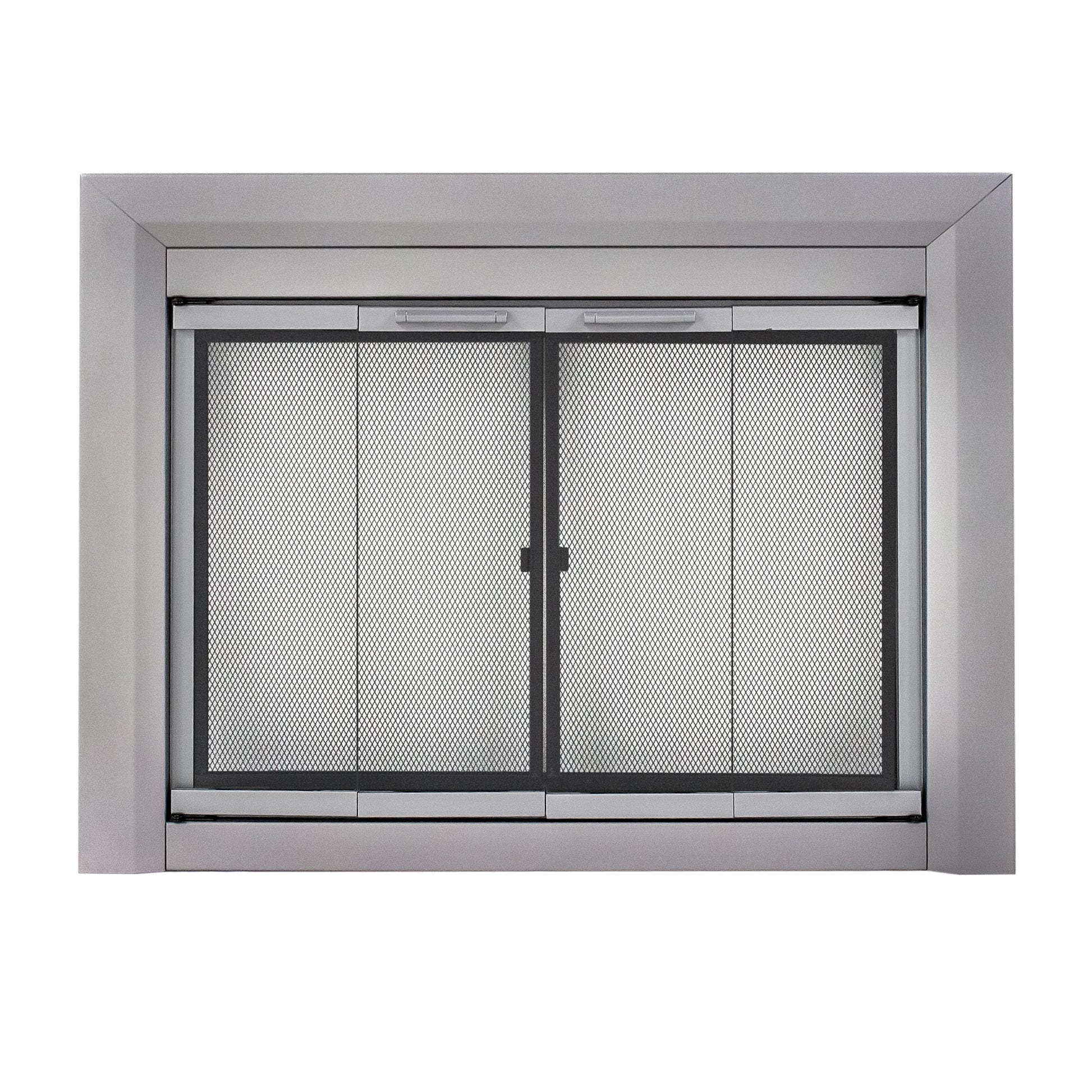 Pleasant Hearth Clairmont Skyline Nickel Large Bifold Fireplace Doors with Smoke Tempered Glass CM-3012SN