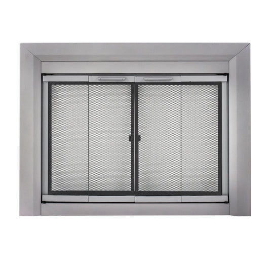 Pleasant Hearth Clairmont Skyline Nickel Large Bifold Fireplace Doors with Smoke Tempered Glass CM-3012SN