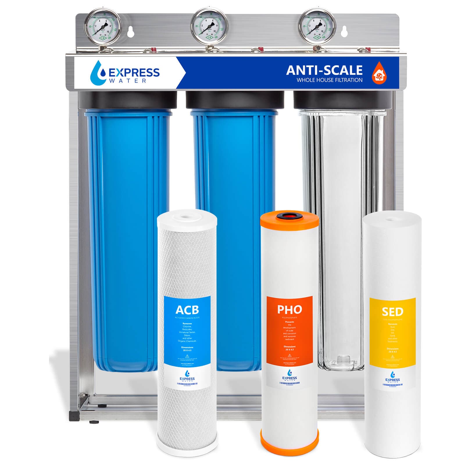 Express Water Carbon, Anti-Scale, and Sediment Whole House Water Filtration System Triple-Stage 15-GPM 5 Micron