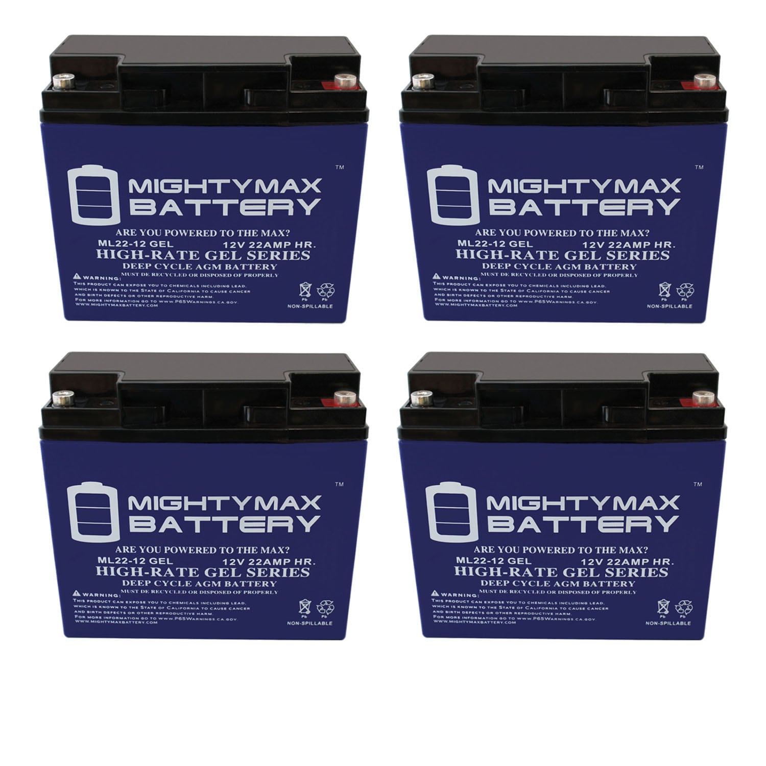 Mighty Max Battery 12V 22AH GEL Replaces 20Ah Kung Long WP20-12 Rechargeable Sealed GEL 12220 Backup power Batteries 4 -Pack