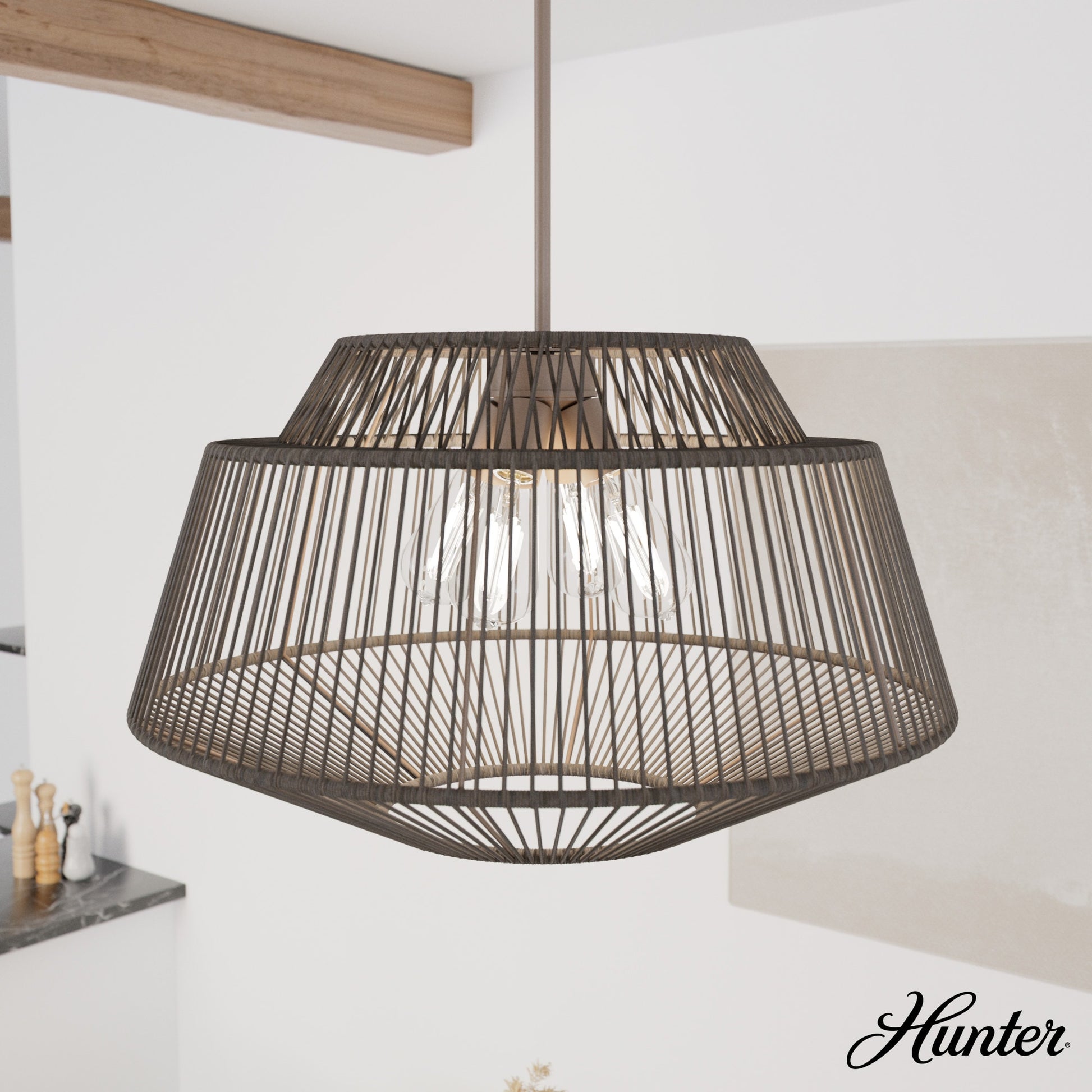 Hunter Brookhollow Sable Rattan and Sable 4 Light Pendant Ceiling Light Fixture 5730892