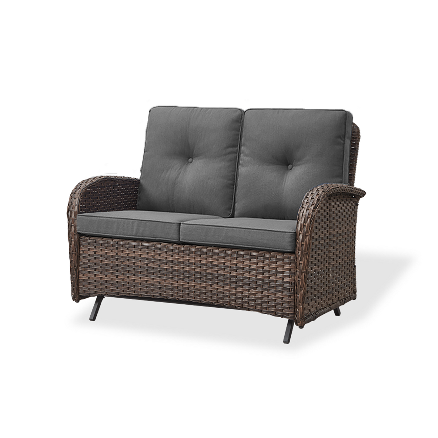 Rilyson New Juno Wicker Outdoor Loveseat with Gray Cushions and Wicker Frame