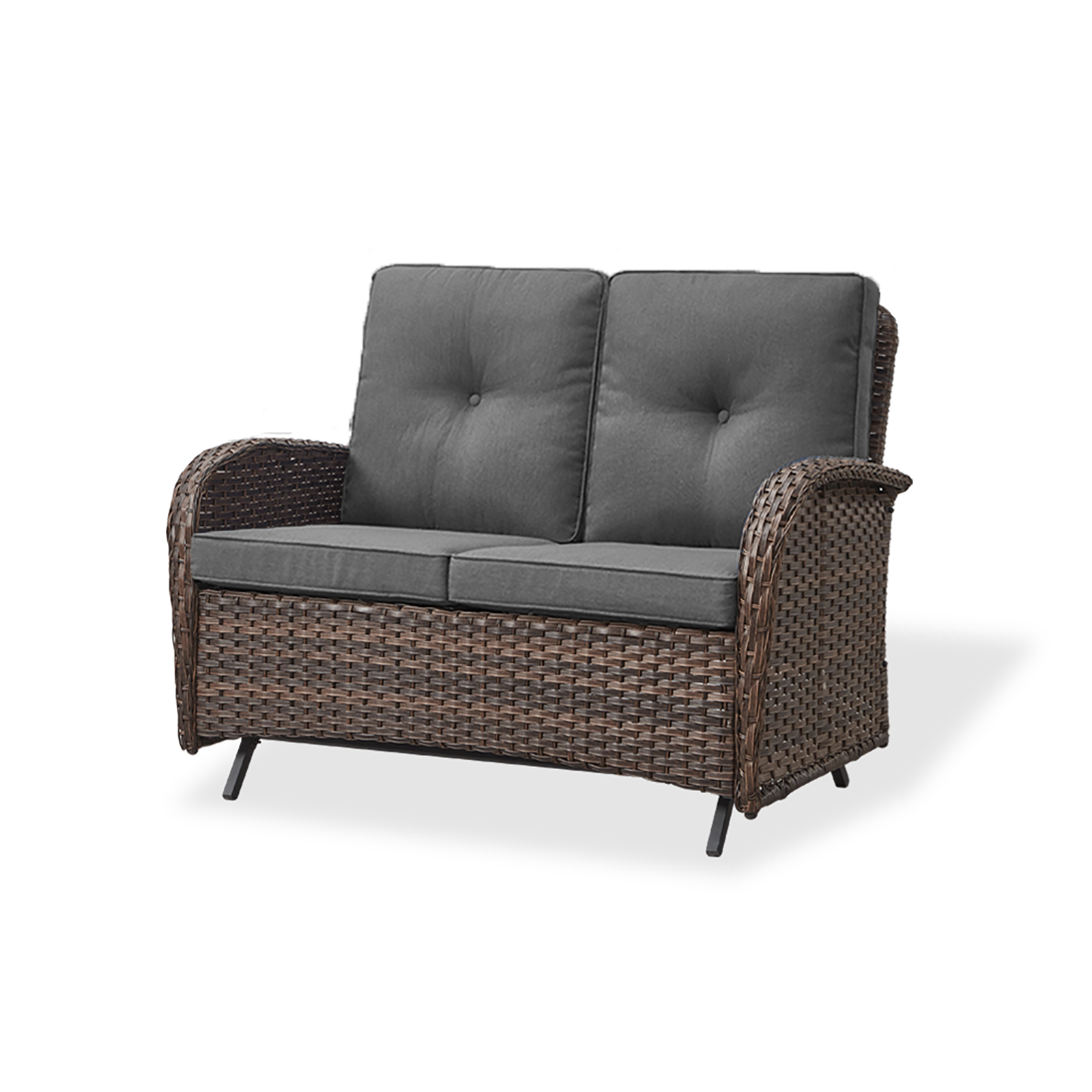 Rilyson New Juno Wicker Outdoor Loveseat with Gray Cushions and Wicker Frame