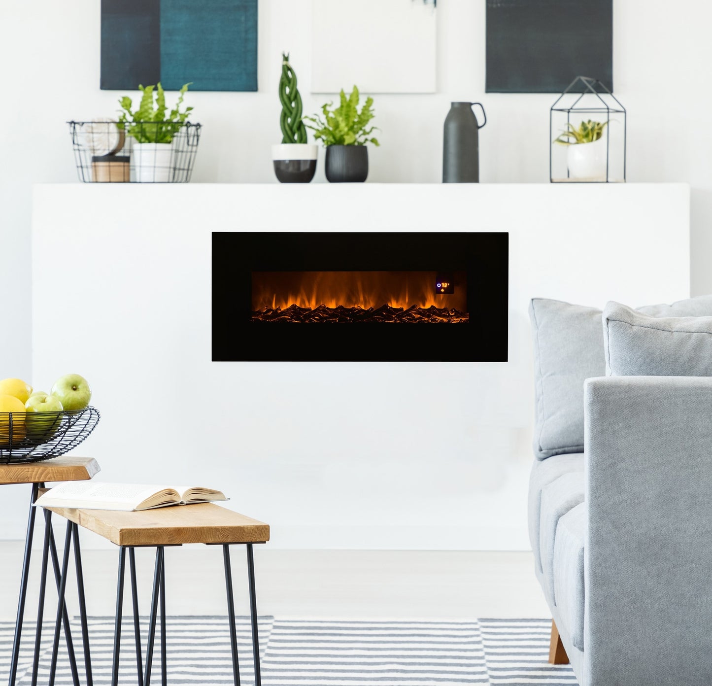 Hastings Home 50-in W Black Fan-forced Electric Fireplace 139643QTM