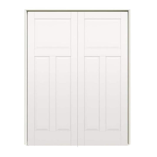 RELIABILT 48-in x 80-in Hollow core 3-panel Reversible/Universal Smooth Primed Molded composite Flat Jamb Double Prehung Interior Door with