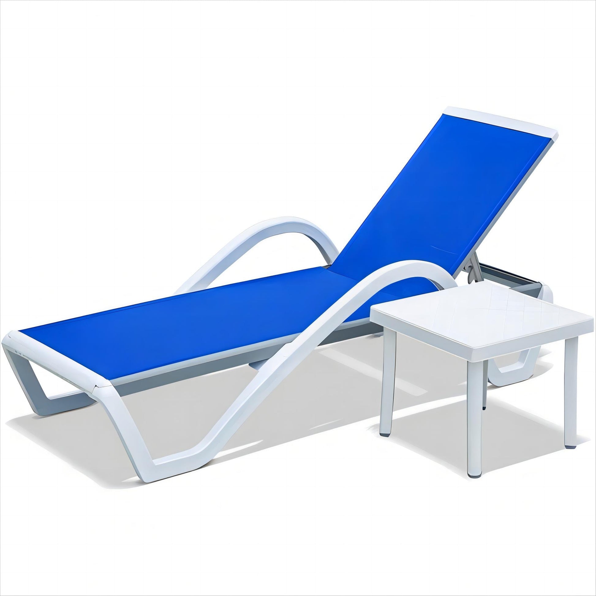 CESICIA Patio Furniture Sets Stackable Blue Aluminum Frame Stationary Chaise Lounge Chair with Blue Mesh Seat