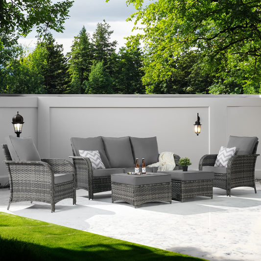SANSTAR 5 -Piece Rattan Patio Sofa Conversation Set with Gray Polyester Cushions