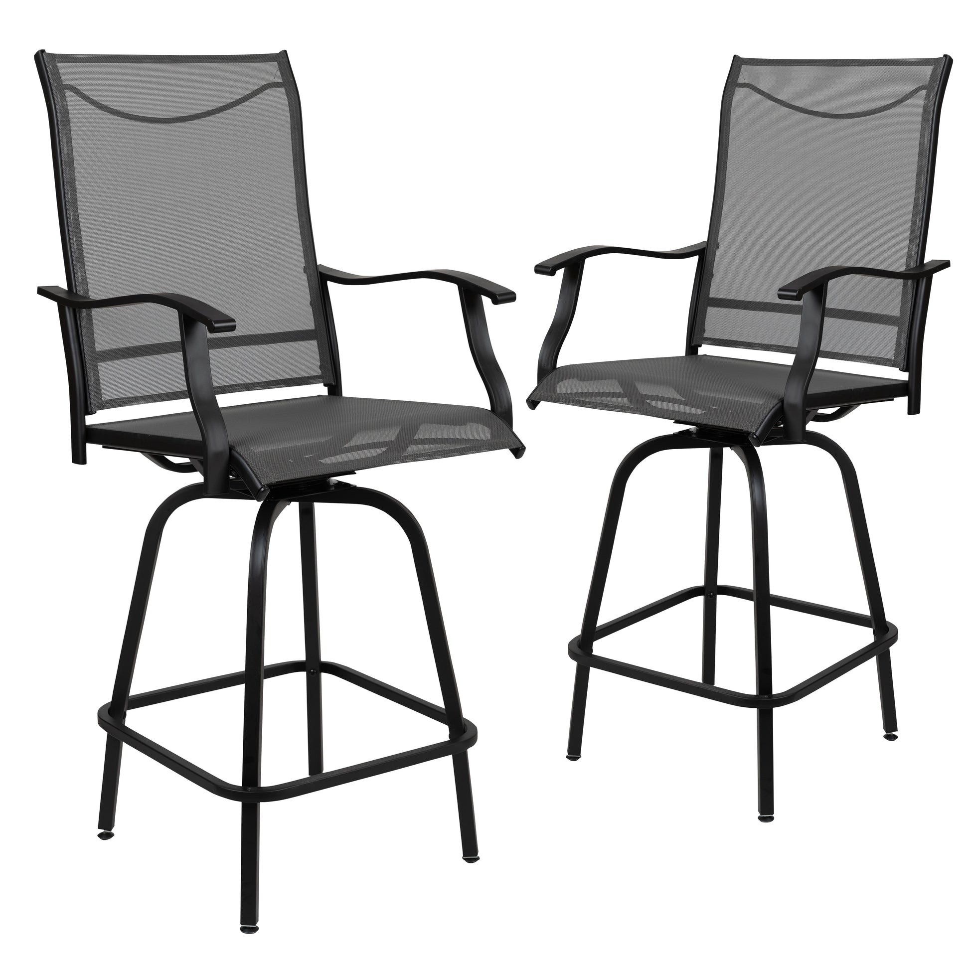 Flash Furniture Valerie Set of 2 Black Steel Frame Swivel Dining Chair with Gray Mesh Seat