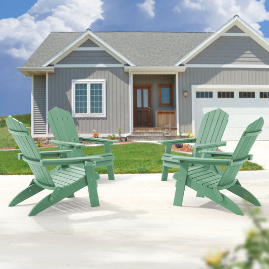 ACEGOSES Foldable Adirondack Chair Set of 4 Dark Green Stationary Adirondack Chair with Slat Seat