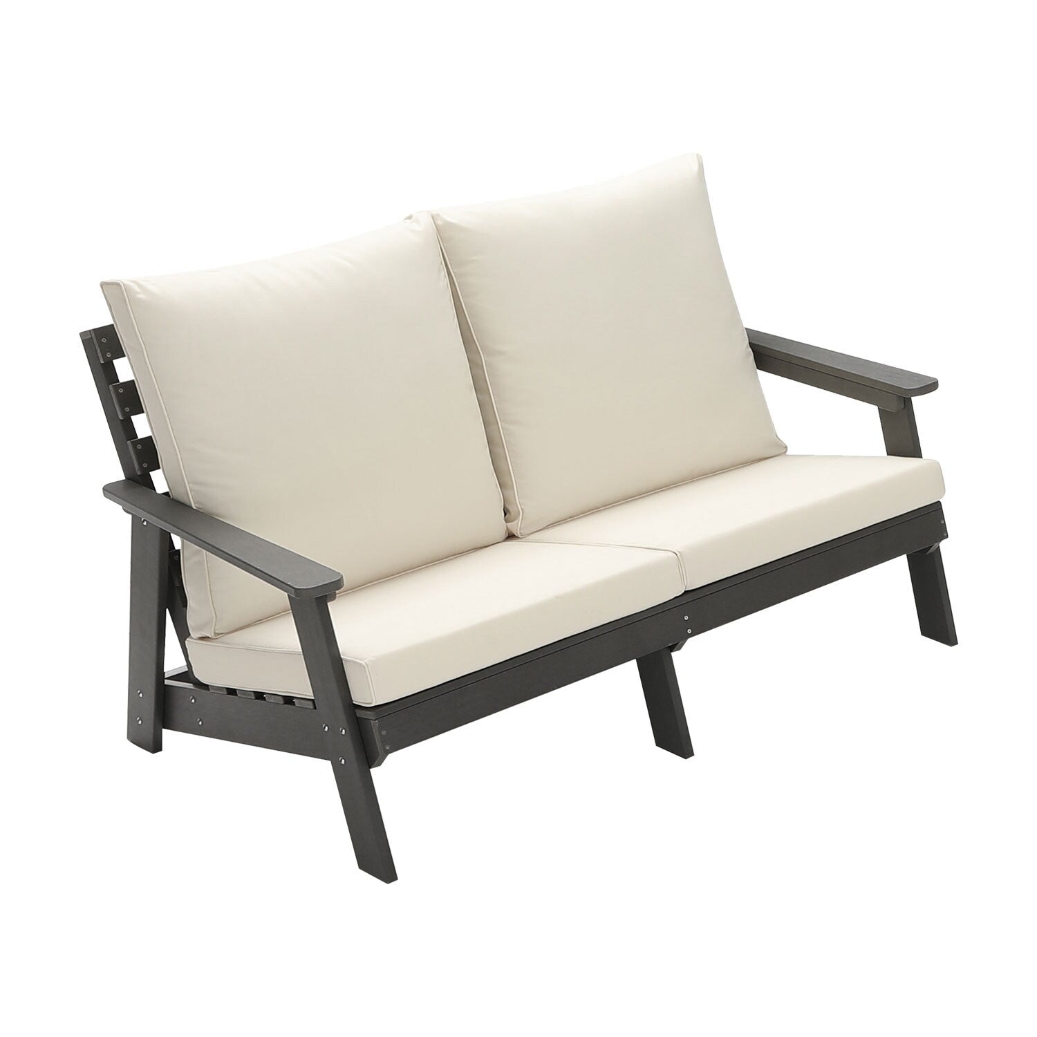 CESICIA PatioÂ Chairs Gray HDPE Frame Stationary Conversation Chair with Off-white Cushioned Seat