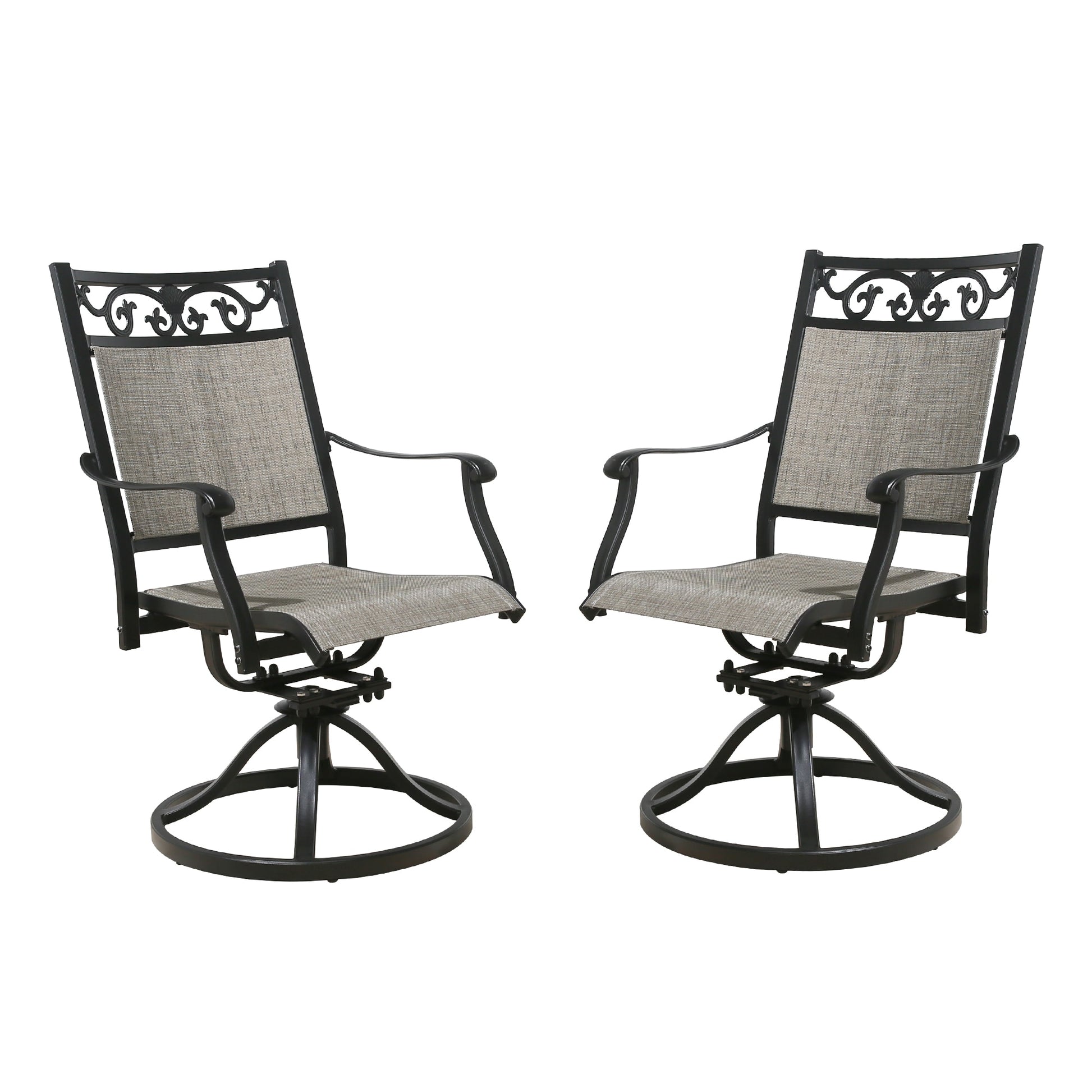 PEAK HOME FURNISHINGS Dining Set Set of 2 Black Aluminum Frame Swivel Dining Chair with Gray Sling Seat