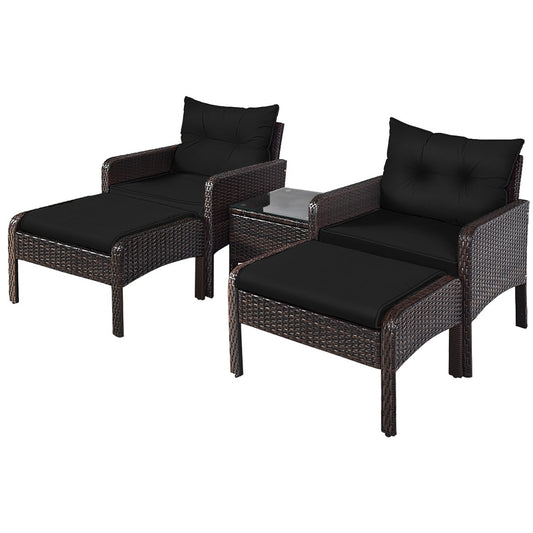 WELLFOR ZZ 3-Piece Patio Sectional Set Rattan Outdoor Sectional with Black Cushions and Rattan Frame