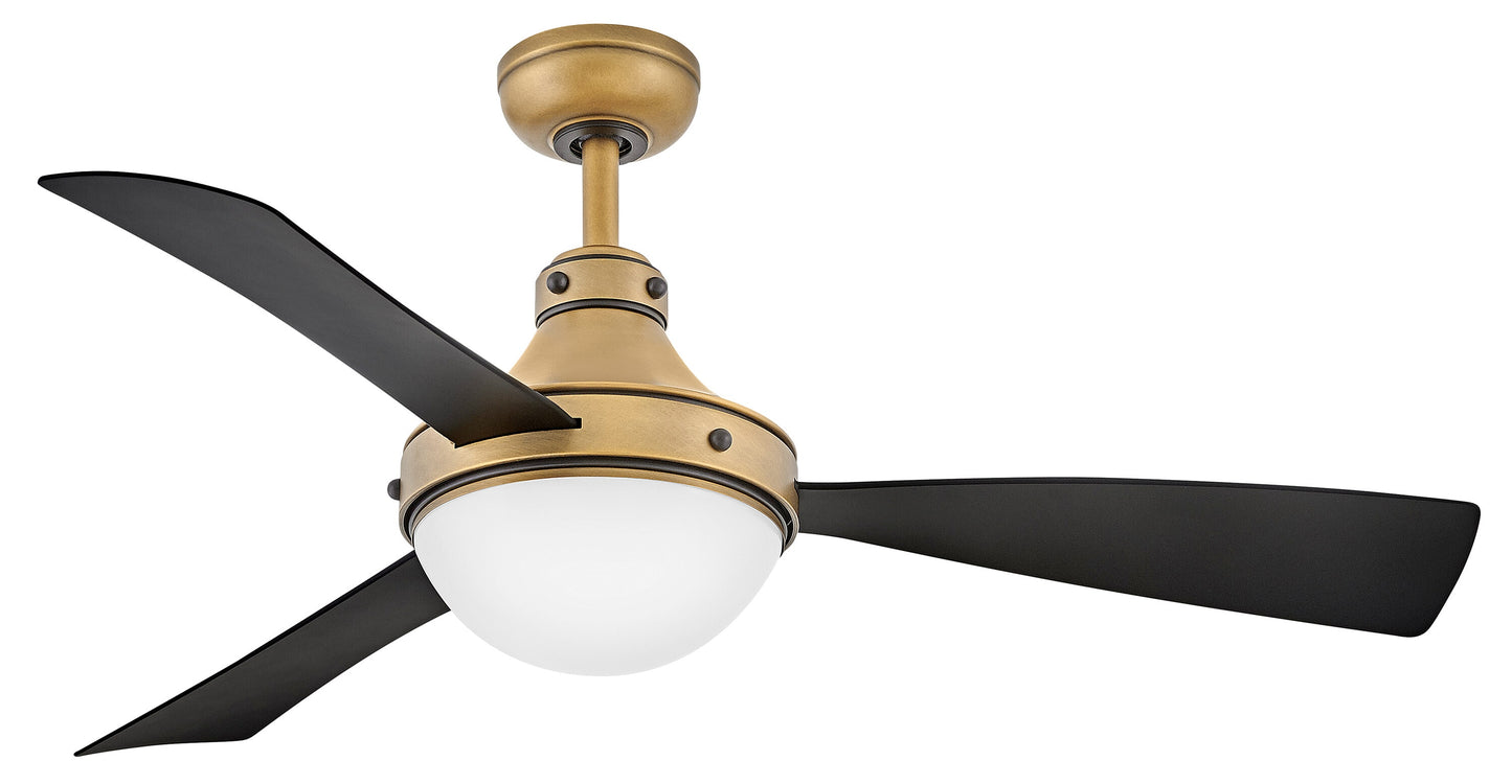 Hinkley Oliver 50-in Integrated LED Outdoor Smart Heritage Brass with Matte Black Blades Ceiling Fan With Light and Remote ( 3 -Blade ) 6249275