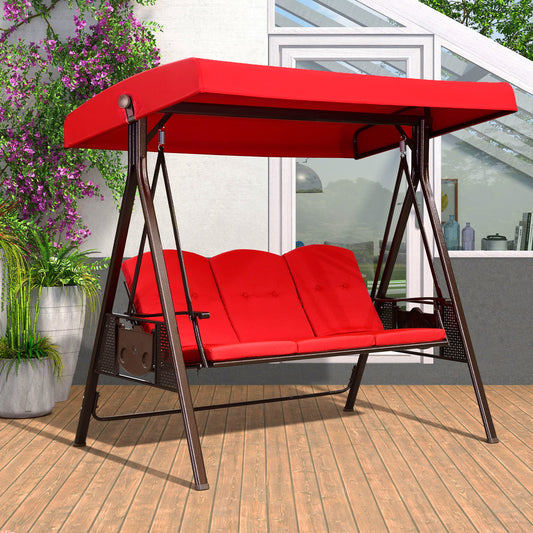 PURPLE LEAF Outdoor Porch Swing 3 -person Bronze Aluminum Outdoor Swing